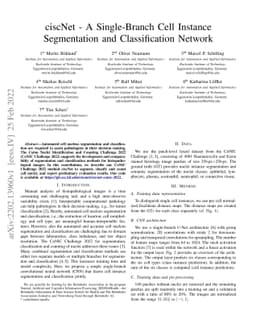 ciscNet -- A Single-Branch Cell Instance Segmentation and Classification
  Network