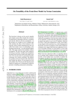 On Testability of the Front-Door Model via Verma Constraints