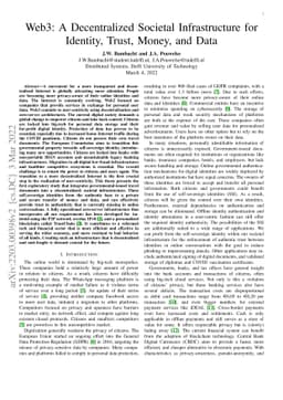 Web3: A Decentralized Societal Infrastructure for Identity, Trust,
  Money, and Data