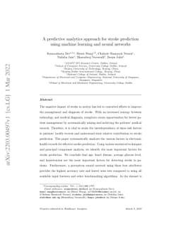 A predictive analytics approach for stroke prediction using machine
  learning and neural networks