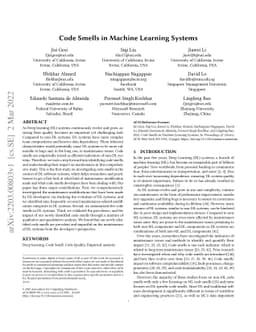 Code Smells in Machine Learning Systems