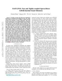 FAST-LIVO: Fast and Tightly-coupled Sparse-Direct LiDAR-Inertial-Visual
  Odometry
