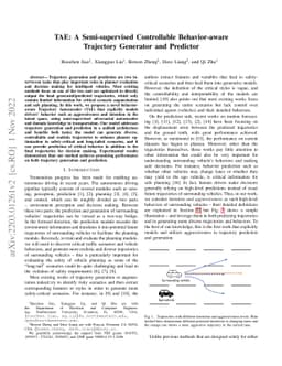 TAE: A Semi-supervised Controllable Behavior-aware Trajectory Generator
  and Predictor