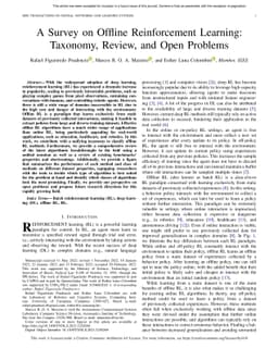 A Survey on Offline Reinforcement Learning: Taxonomy, Review, and Open
  Problems