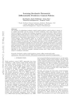 Learning Stochastic Parametric Differentiable Predictive Control
  Policies