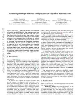 Addressing the Shape-Radiance Ambiguity in View-Dependent Radiance
  Fields