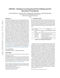 UDAAN: Machine Learning based Post-Editing tool for Document Translation