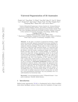 Universal Segmentation of 33 Anatomies