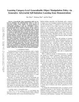 Learning Category-Level Generalizable Object Manipulation Policy via
  Generative Adversarial Self-Imitation Learning from Demonstrations