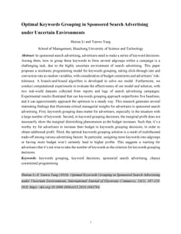 Optimal Keywords Grouping in Sponsored Search Advertising under
  Uncertain Environments