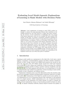 Evaluating Local Model-Agnostic Explanations of Learning to Rank Models
  with Decision Paths