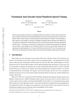 Variational Auto-Encoder based Mandarin Speech Cloning