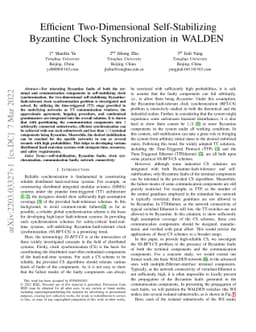 Efficient Two-Dimensional Self-Stabilizing Byzantine Clock
  Synchronization in WALDEN