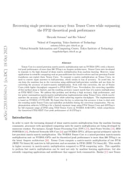 Recovering single precision accuracy from Tensor Cores while surpassing
  the FP32 theoretical peak performance