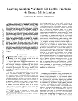 Learning Solution Manifolds for Control Problems via Energy Minimization