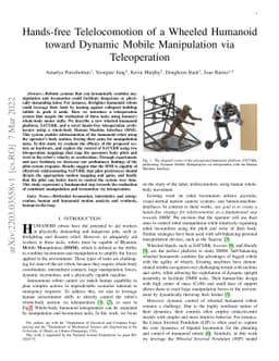 Hands-free Telelocomotion of a Wheeled Humanoid toward Dynamic Mobile
  Manipulation via Teleoperation