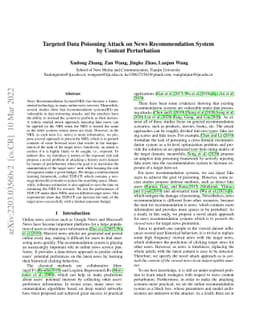 Targeted Data Poisoning Attack on News Recommendation System by Content
  Perturbation
