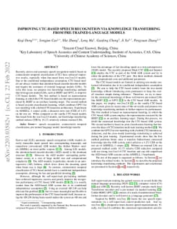 Improving CTC-based speech recognition via knowledge transferring from
  pre-trained language models
