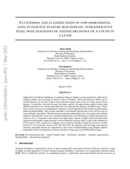Clustering and classification of low-dimensional data in explicit
  feature map domain: intraoperative pixel-wise diagnosis of adenocarcinoma of
  a colon in a liver