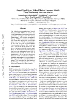 Quantifying Privacy Risks of Masked Language Models Using Membership
  Inference Attacks