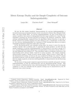 Metric Entropy Duality and the Sample Complexity of Outcome
  Indistinguishability