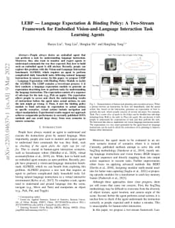 LEBP -- Language Expectation & Binding Policy: A Two-Stream Framework
  for Embodied Vision-and-Language Interaction Task Learning Agents