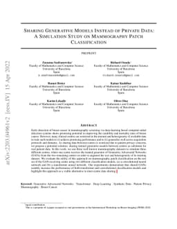 Sharing Generative Models Instead of Private Data: A Simulation Study on
  Mammography Patch Classification