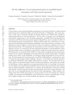 On the influence of over-parameterization in manifold based surrogates
  and deep neural operators