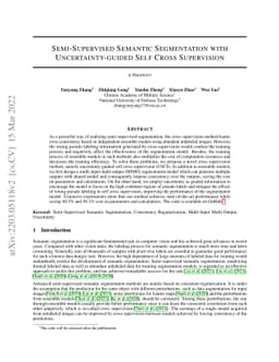 Semi-supervision semantic segmentation with uncertainty-guided self
  cross supervision