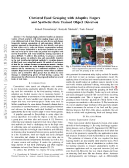 Cluttered Food Grasping with Adaptive Fingers and Synthetic-Data Trained
  Object Detection