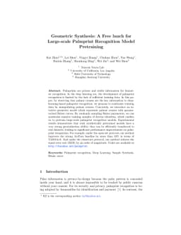 Geometric Synthesis: A Free lunch for Large-scale Palmprint Recognition
  Model Pretraining