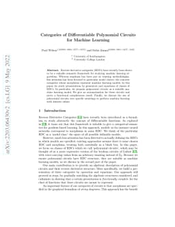 Categories of Differentiable Polynomial Circuits for Machine Learning