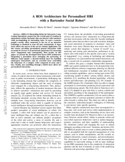 A ROS Architecture for Personalised HRI with a Bartender Social Robot