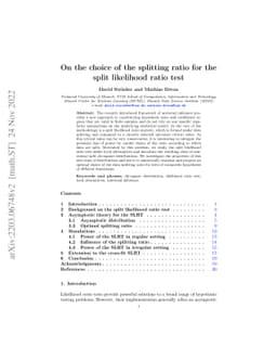 On the choice of the splitting ratio for the split likelihood ratio test