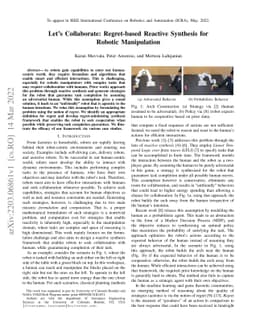 Let's Collaborate: Regret-based Reactive Synthesis for Robotic
  Manipulation