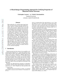 A Mixed Integer Programming Approach for Verifying Properties of
  Binarized Neural Networks