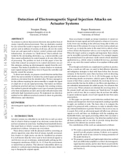 Detection of Electromagnetic Signal Injection Attacks on Actuator
  Systems