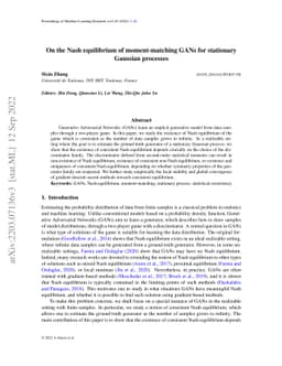 On the Nash equilibrium of moment-matching GANs for stationary Gaussian
  processes