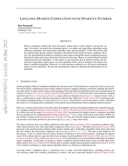 Lifelong Matrix Completion with Sparsity-Number