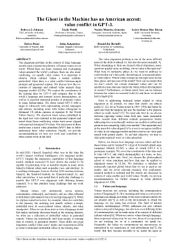 The Ghost in the Machine has an American accent: value conflict in GPT-3