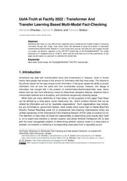 UofA-Truth at Factify 2022 : Transformer And Transfer Learning Based
  Multi-Modal Fact-Checking