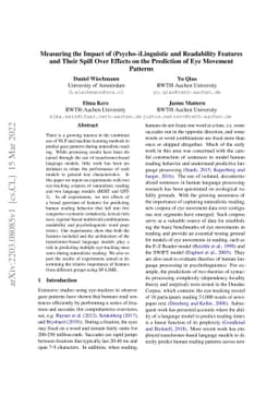 Measuring the Impact of (Psycho-)Linguistic and Readability Features and
  Their Spill Over Effects on the Prediction of Eye Movement Patterns