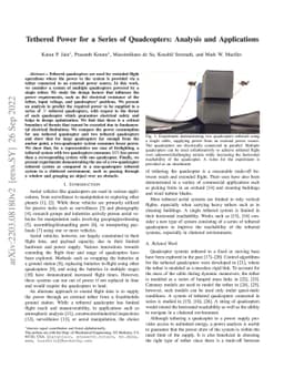 Tethered Power for a Series of Quadcopters: Analysis and Applications