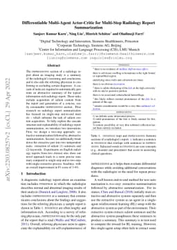 Differentiable Multi-Agent Actor-Critic for Multi-Step Radiology Report
  Summarization