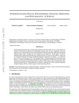 Internet-based Social Engineering Attacks, Defenses and Psychology: A
  Survey