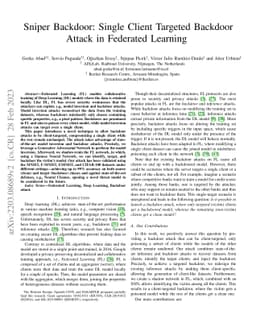 Sniper Backdoor: Single Client Targeted Backdoor Attack in Federated
  Learning