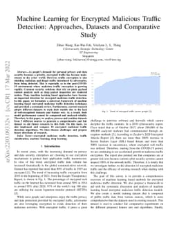Machine Learning for Encrypted Malicious Traffic Detection: Approaches,
  Datasets and Comparative Study