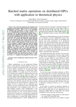 Batched matrix operations on distributed GPUs with application in
  theoretical physics