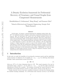 A Density Evolution framework for Preferential Recovery of Covariance
  and Causal Graphs from Compressed Measurements