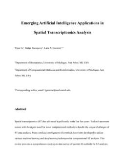 Emerging Artificial Intelligence Applications in Spatial Transcriptomics
  Analysis